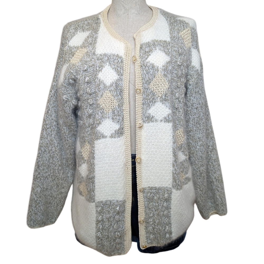 Vintage Style de Paris Angora Blend Cardigan Sweater Neutral Knit Women’s L